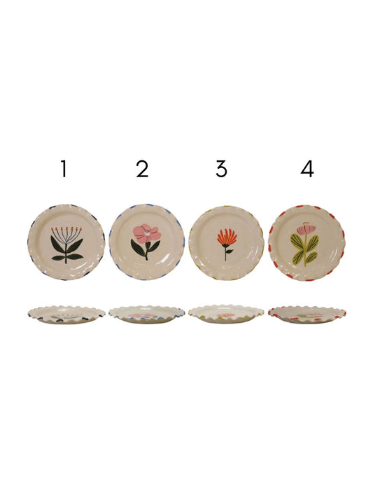 Hand-Painted Stoneware Plate w/ Ruffled Edge
