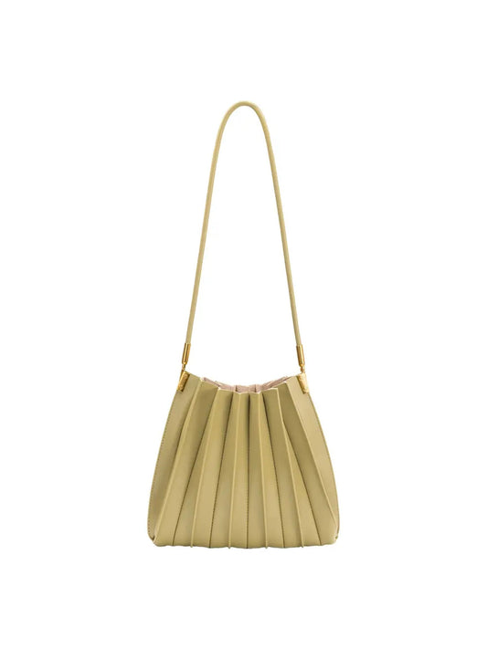 Carrie Pleated Vegan Leather Shoulder Bag - Avocado