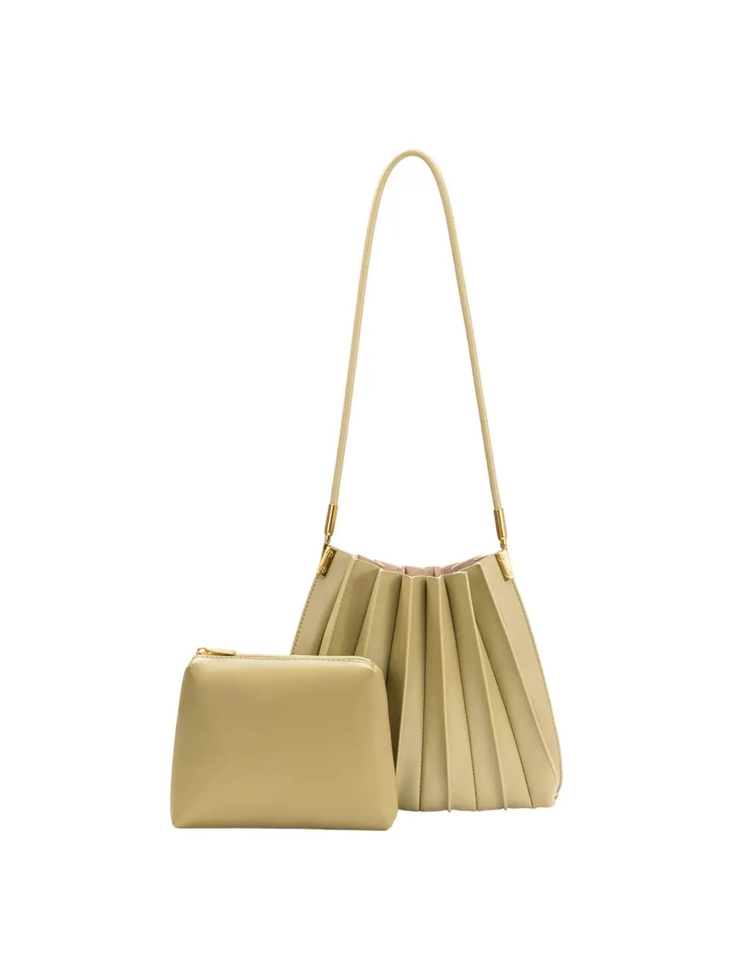 Carrie Pleated Vegan Leather Shoulder Bag - Avocado