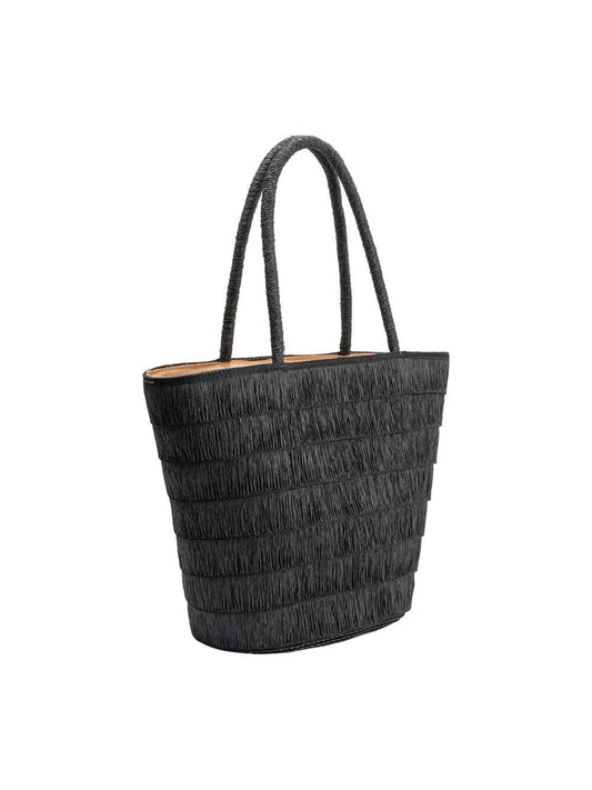 Sandy Straw Vegan Tote Bag - Black