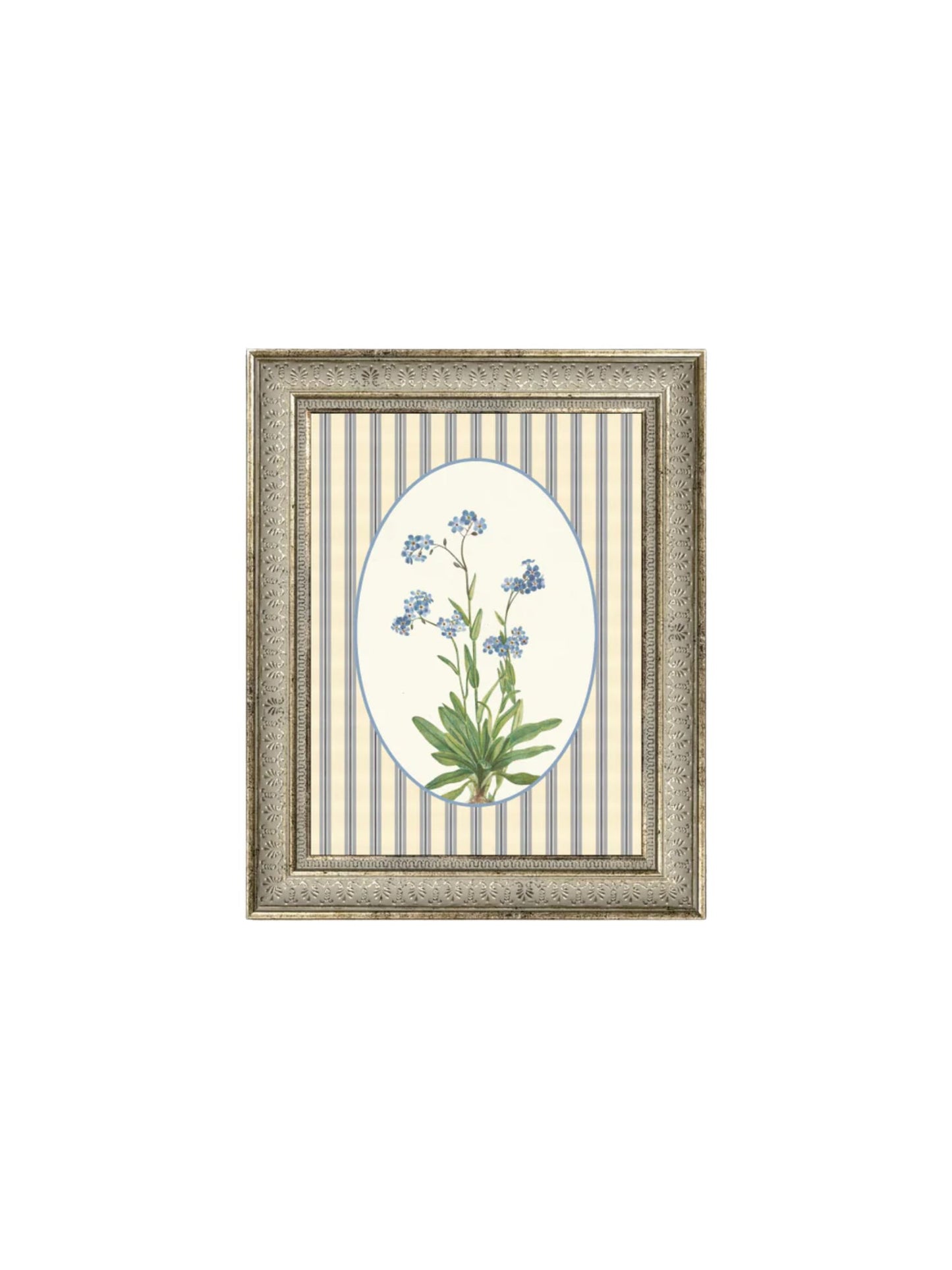 Blue Blooms on Stripe Framed Picture - 8x10