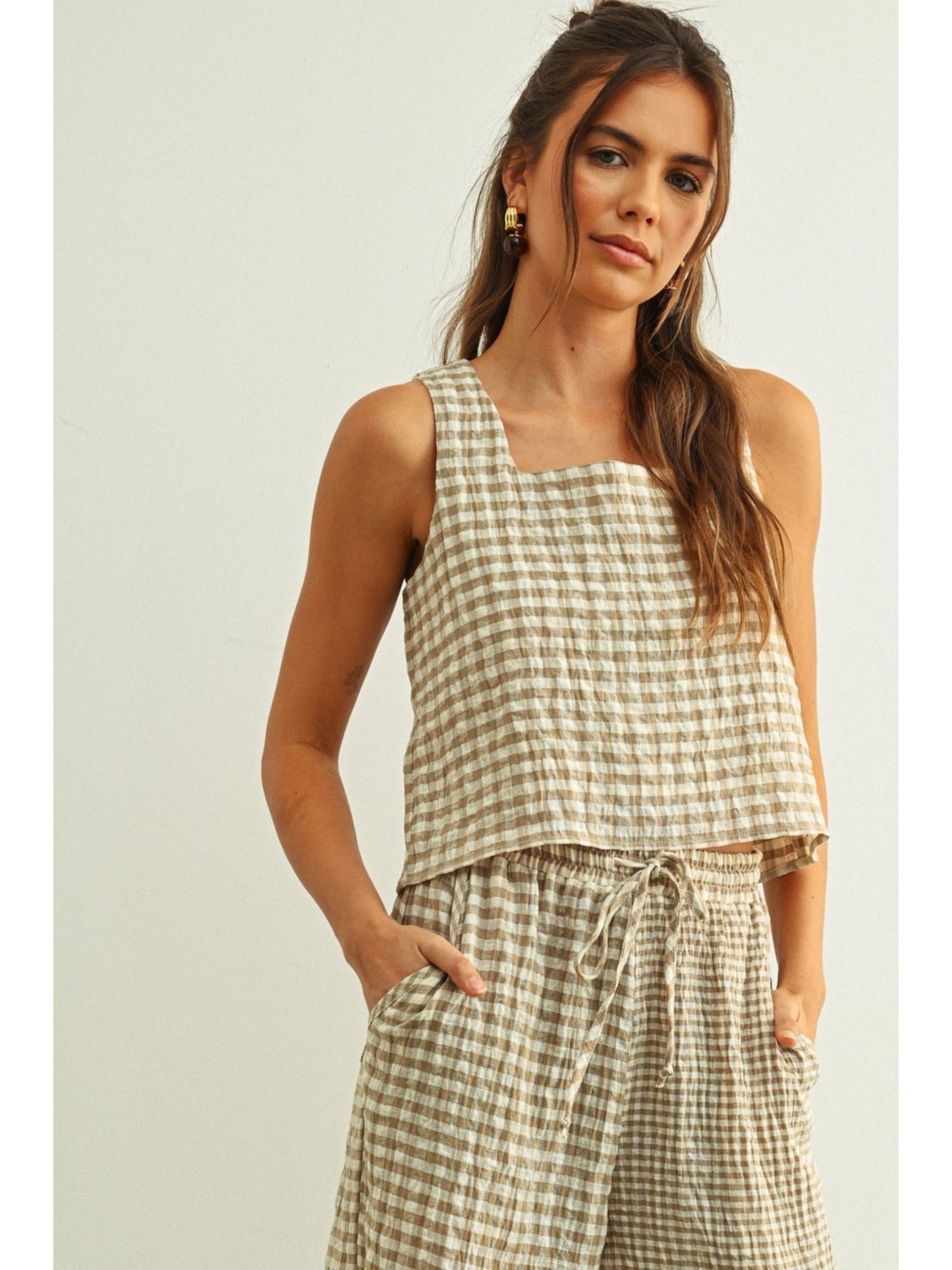 The Andrea Gingham Square Neck Sleeveless Top