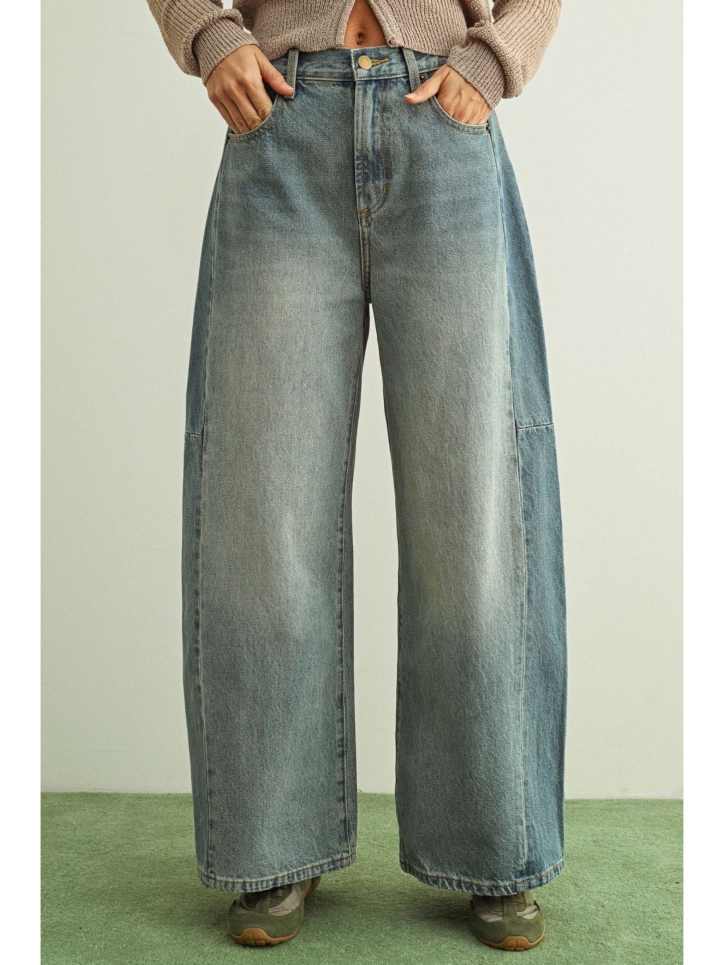 Mixed Denim Pant w/ Side Detail