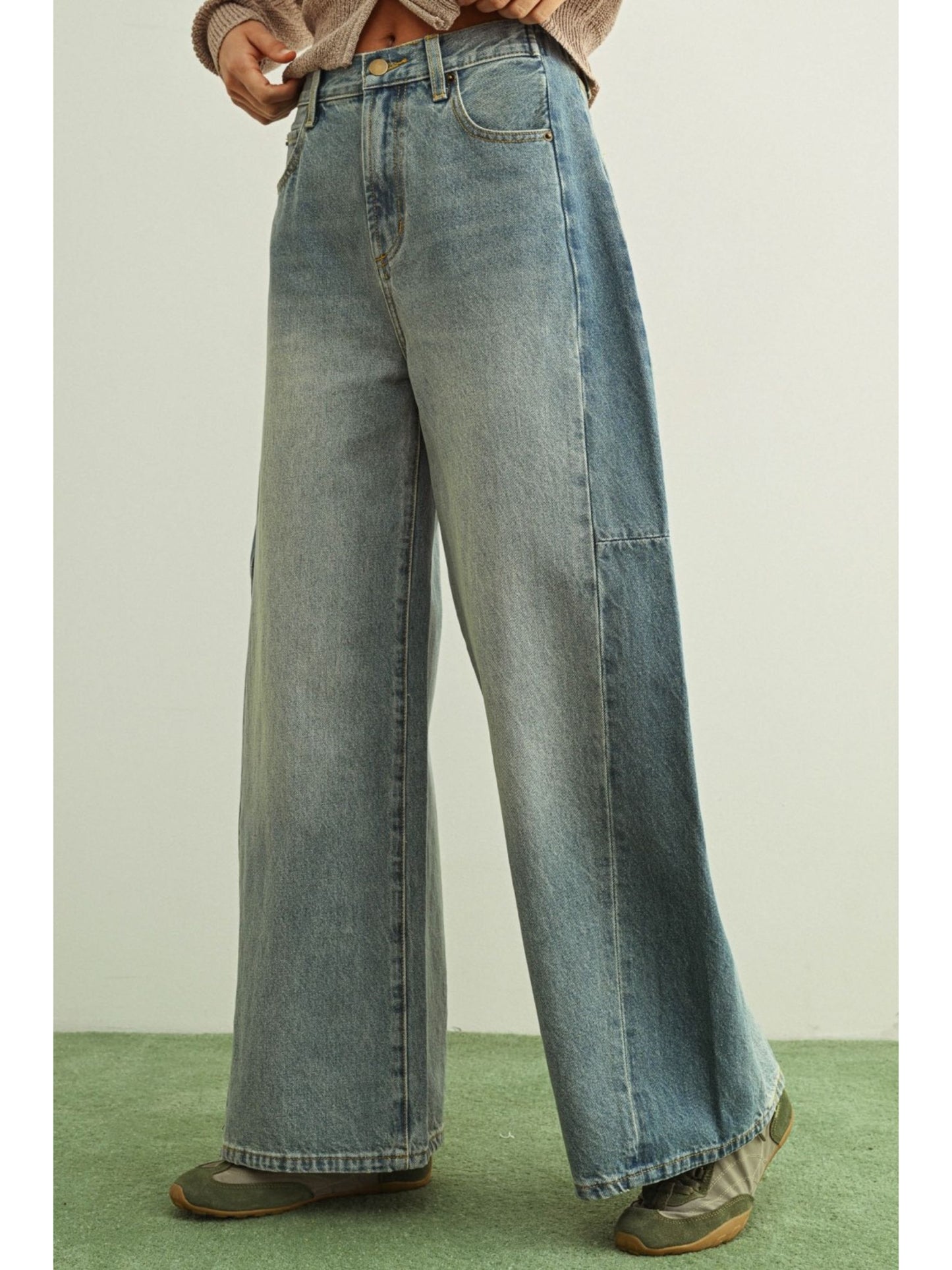 Mixed Denim Pant w/ Side Detail
