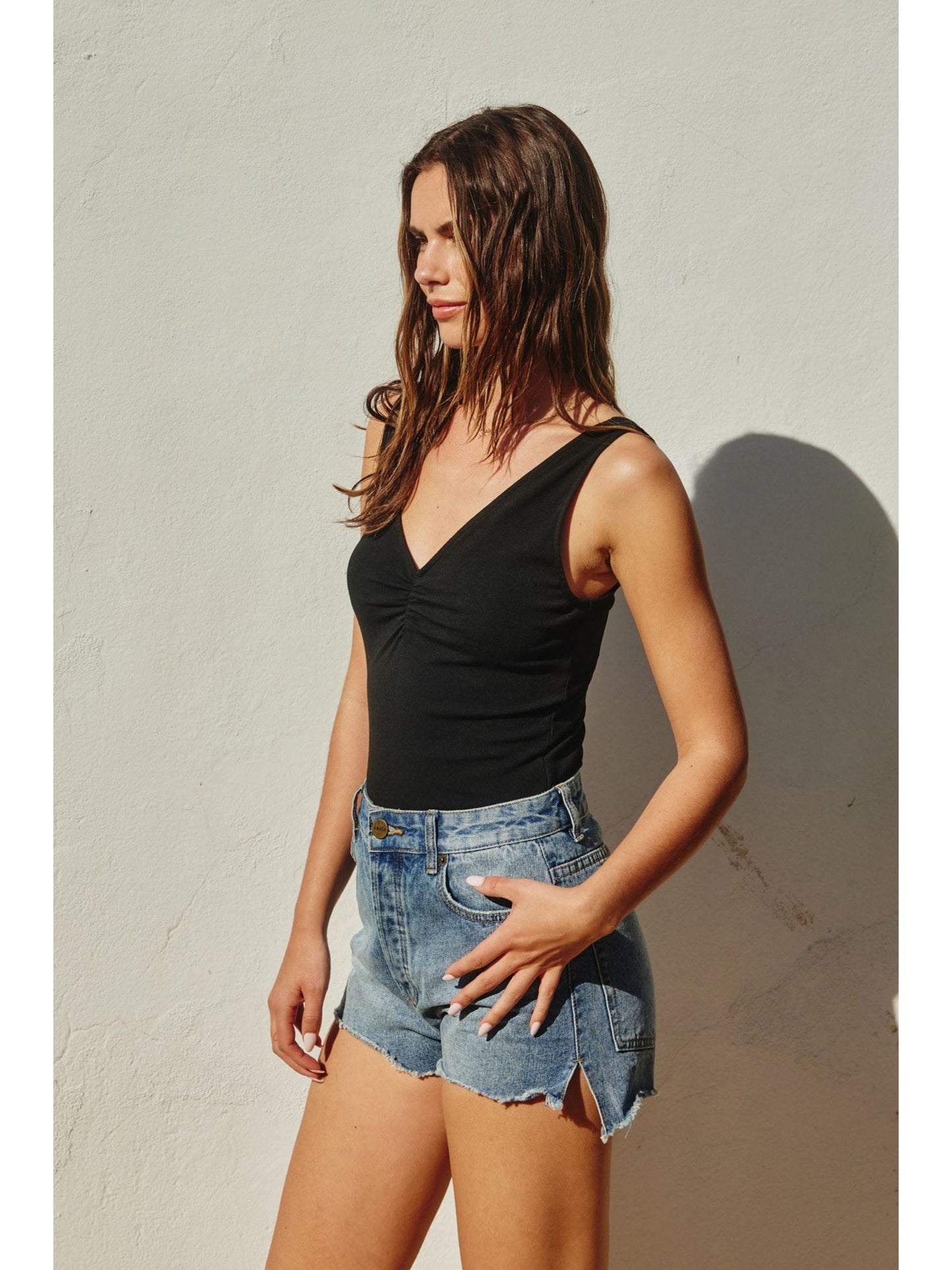 Ruched V-Neck Bodysuit