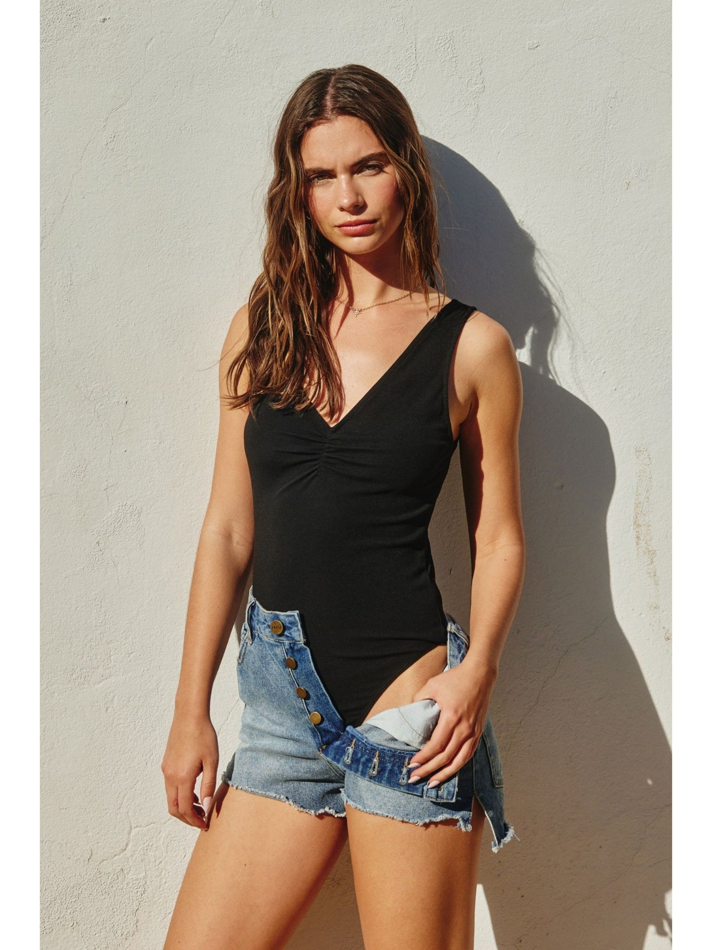 Ruched V-Neck Bodysuit