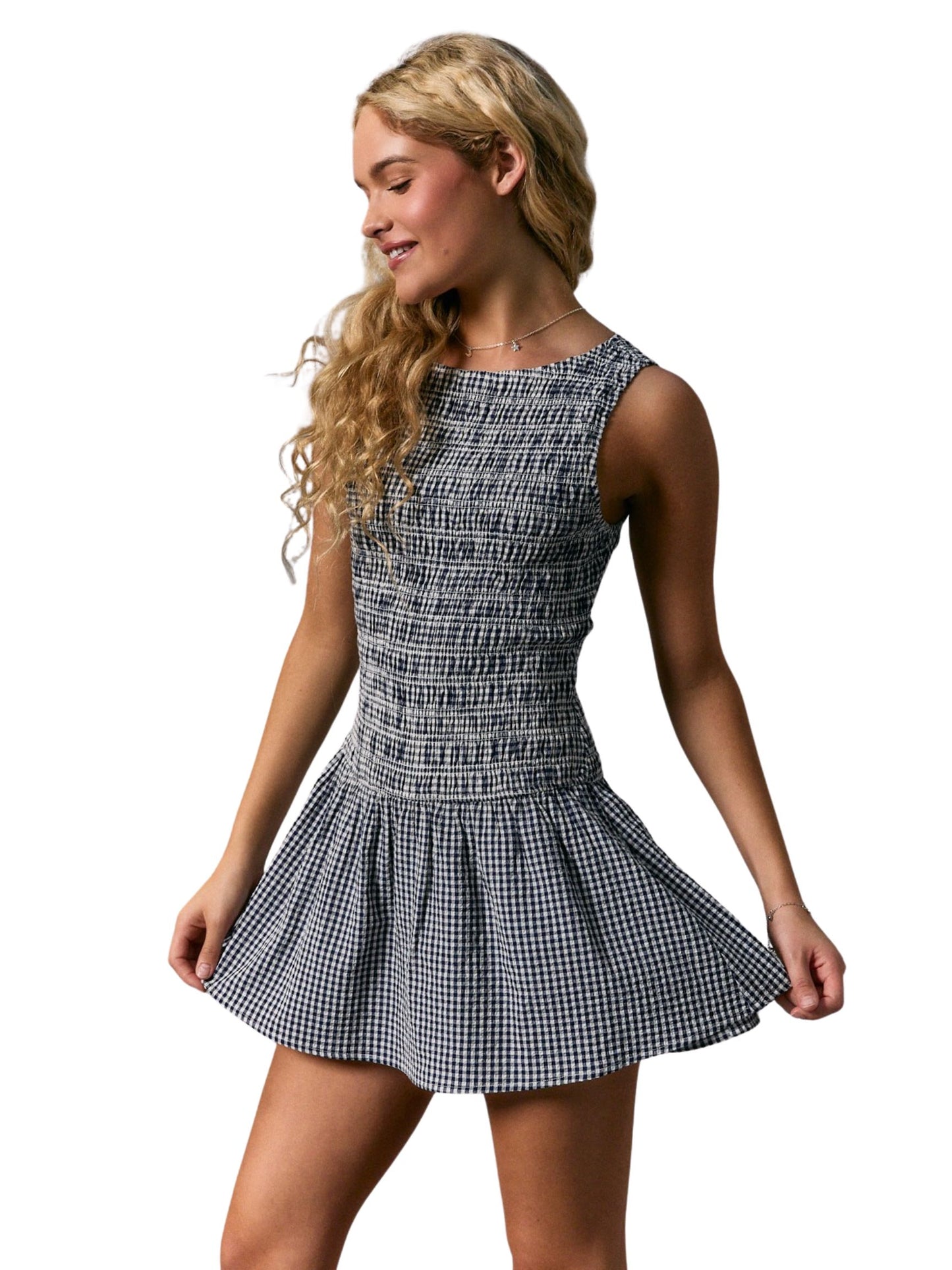 Boat Neck Gingham Romper