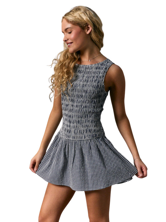 Boat Neck Gingham Romper