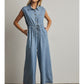Cotton Denim Button-up Jumpsuit