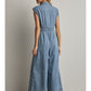 Cotton Denim Button-up Jumpsuit