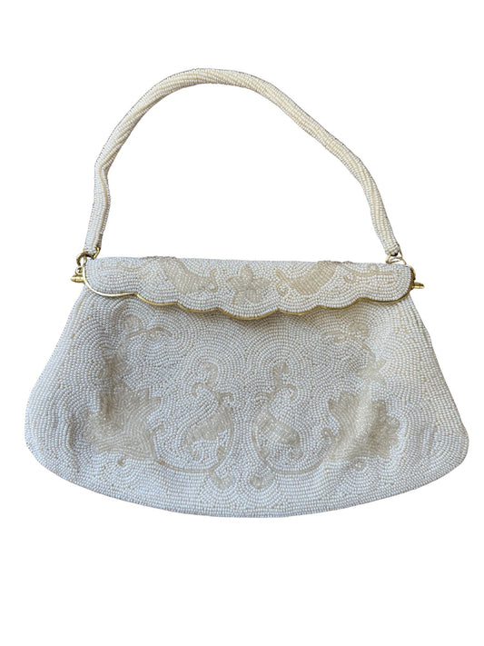 Vintage White Seed Bead Evening Bag
