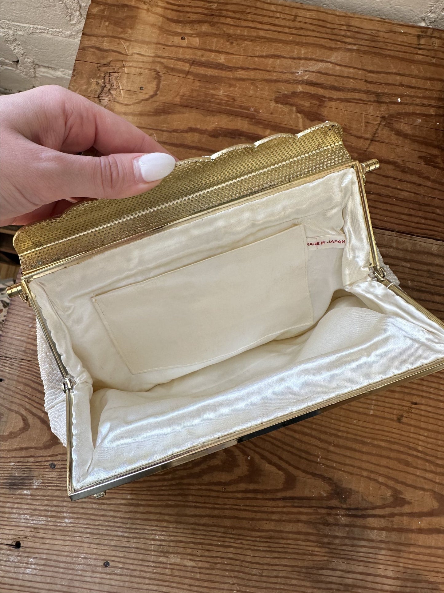 Vintage White Seed Bead Evening Bag