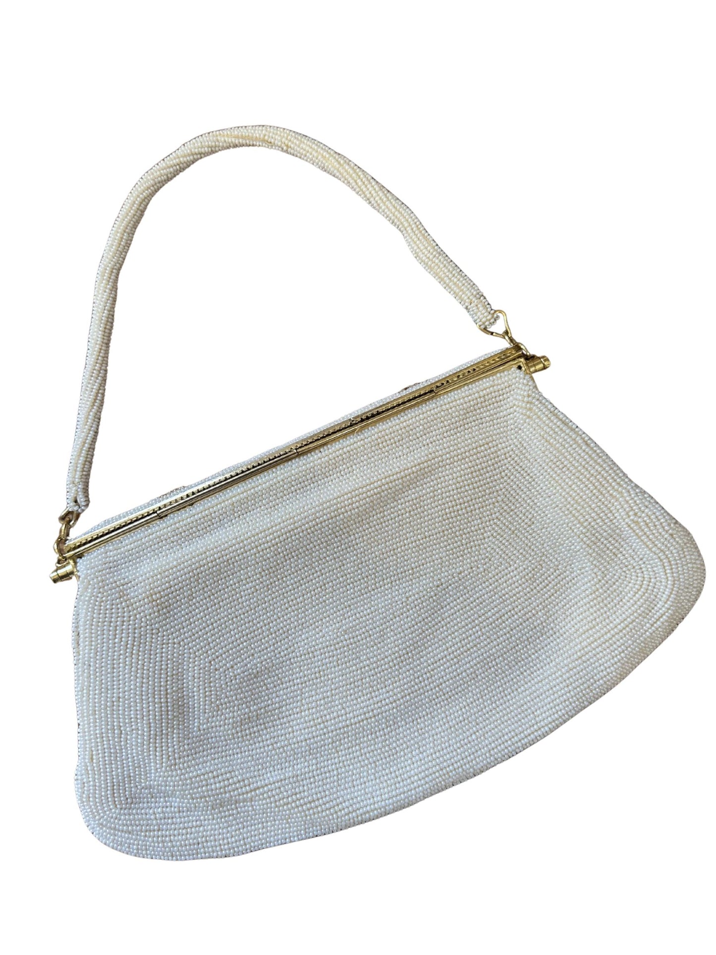 Vintage White Seed Bead Evening Bag