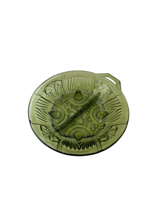 Vintage Indiana Glass Green Divided Dish