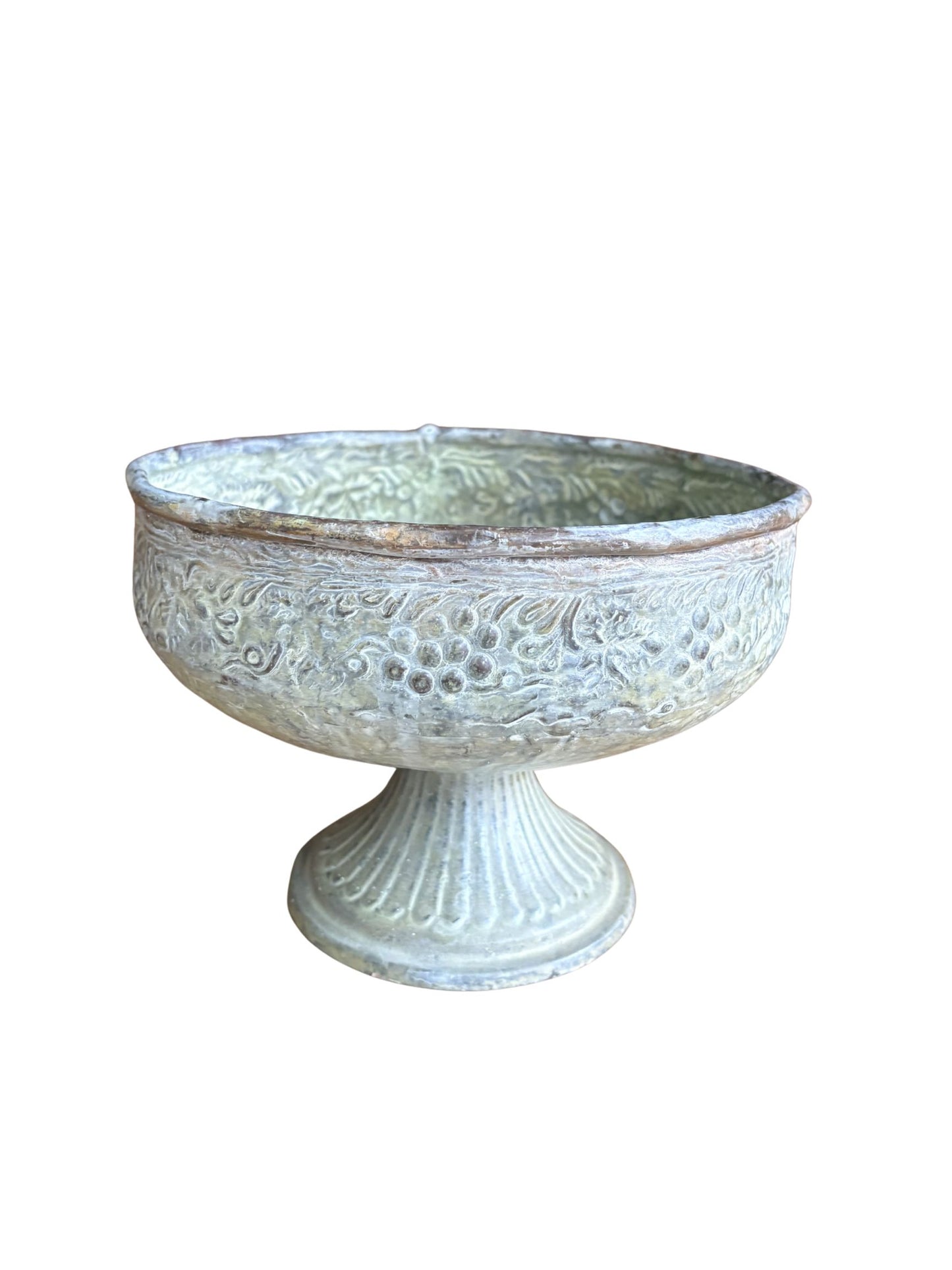 Vintage Mottled Green Pedestal Metal Bowl