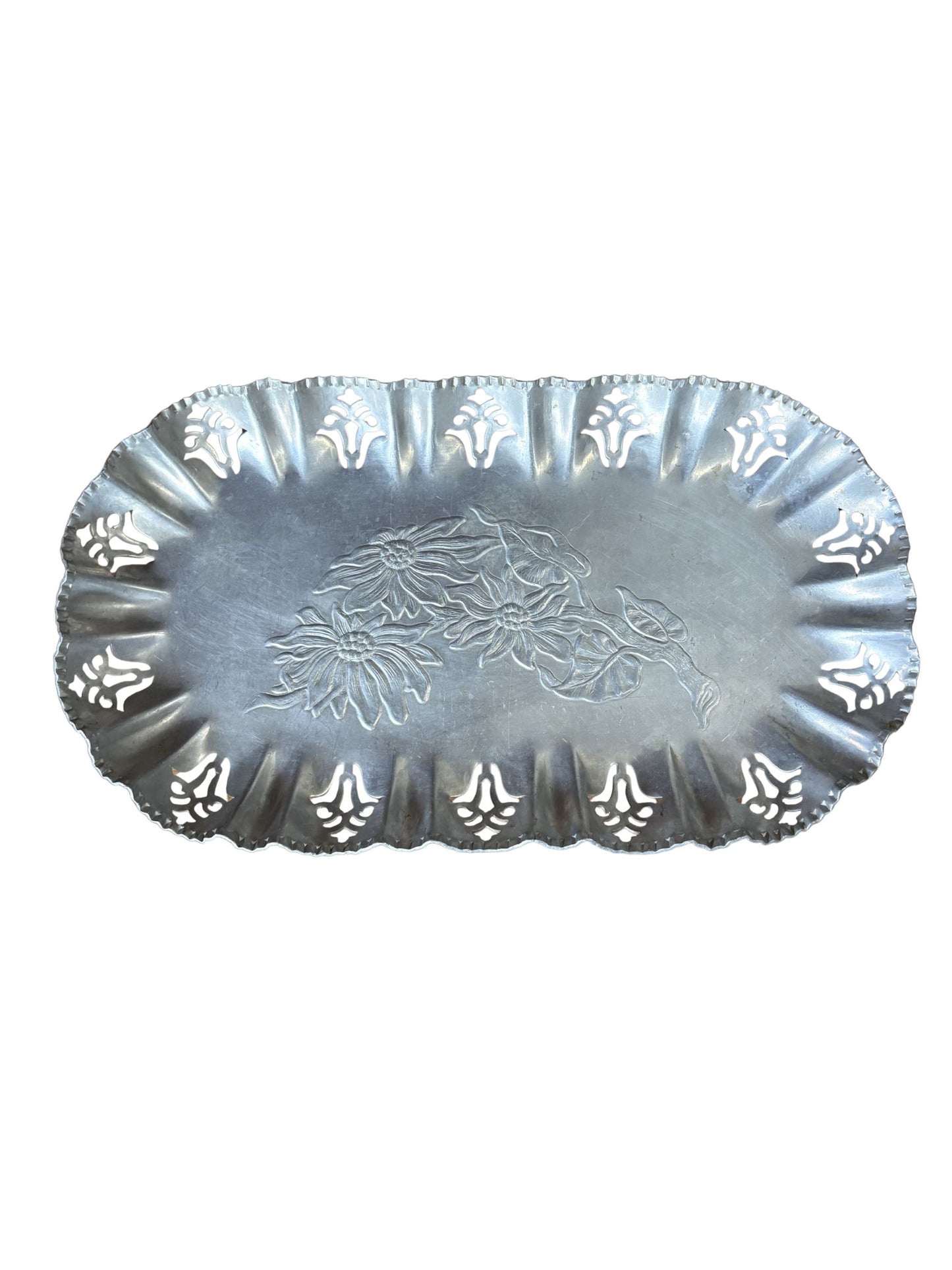 Vintage Hand Wrought Aluminum Floral Tray