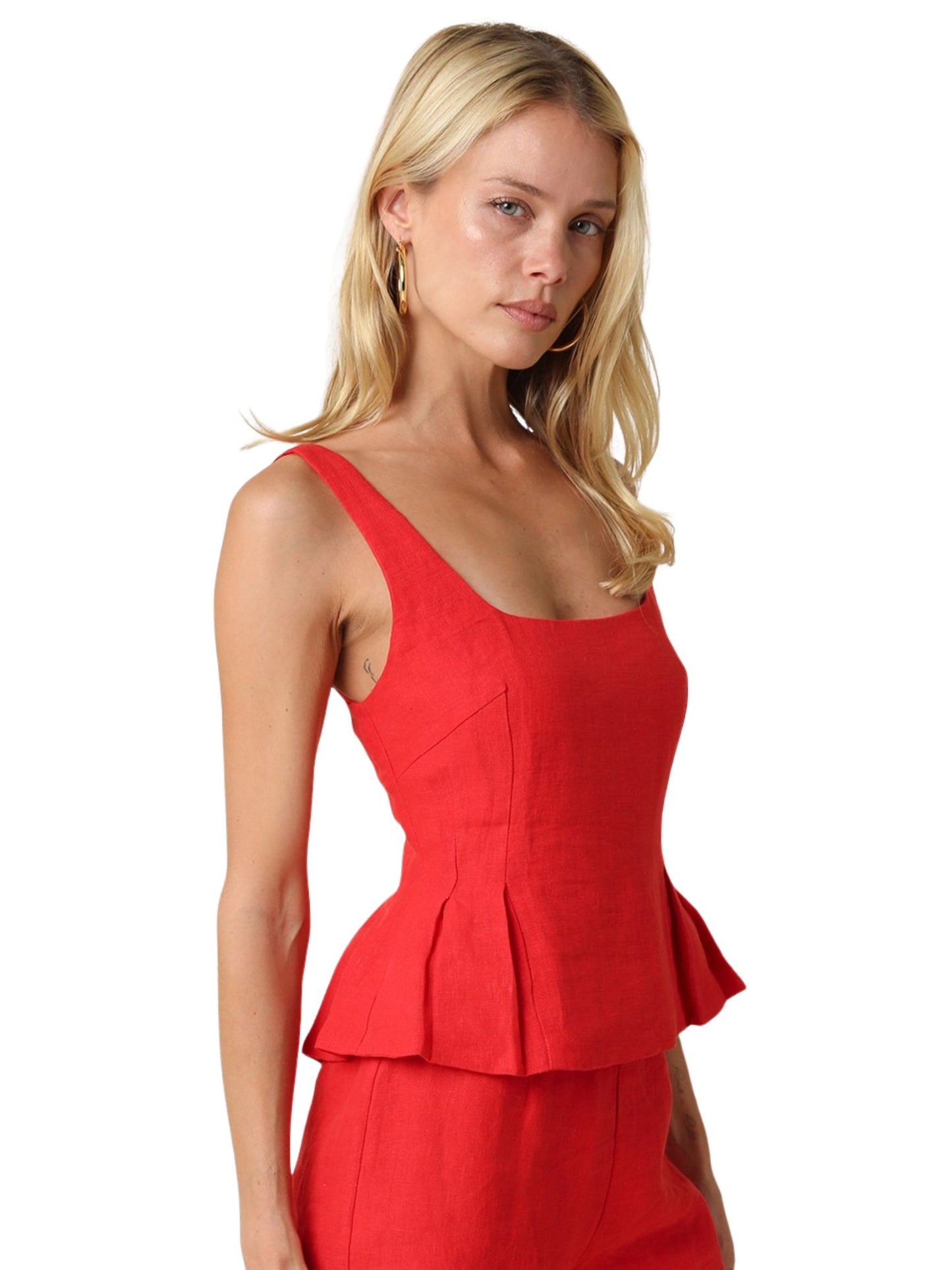 Alyay Linen Smocked Back Peplum Top