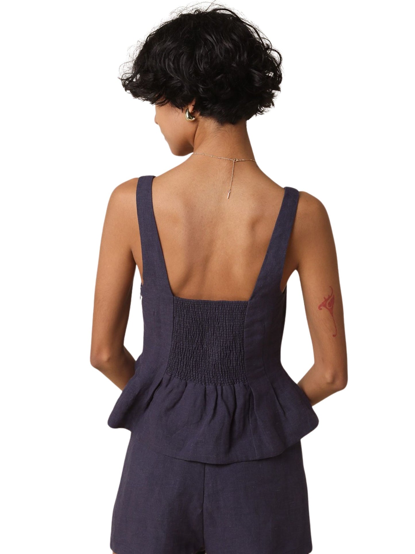 Alyay Linen Smocked Back Peplum Top