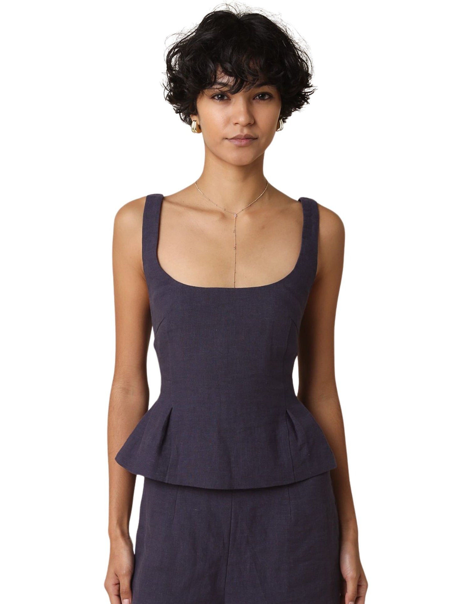 Alyay Linen Smocked Back Peplum Top