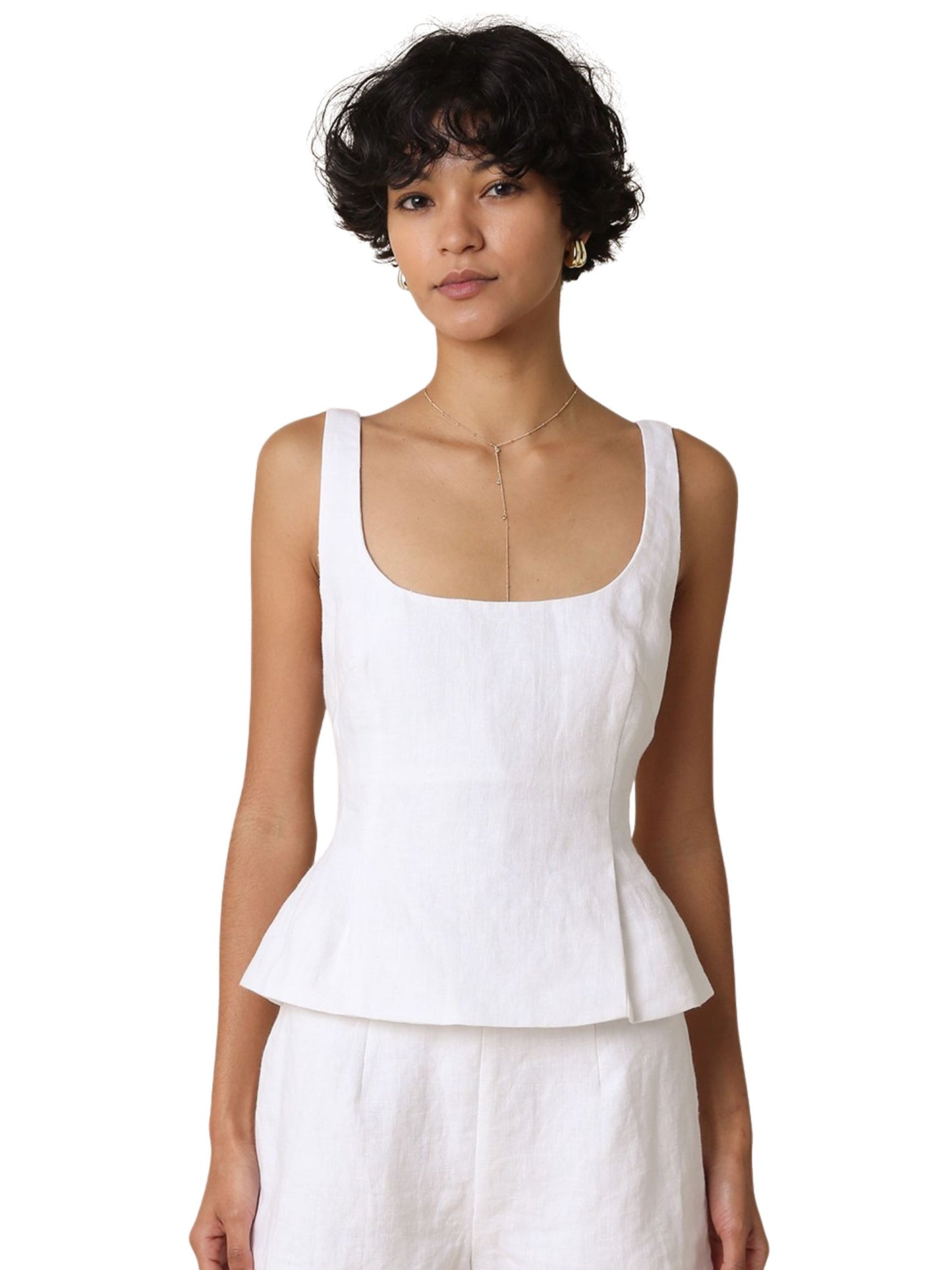 Alyay Linen Smocked Back Peplum Top