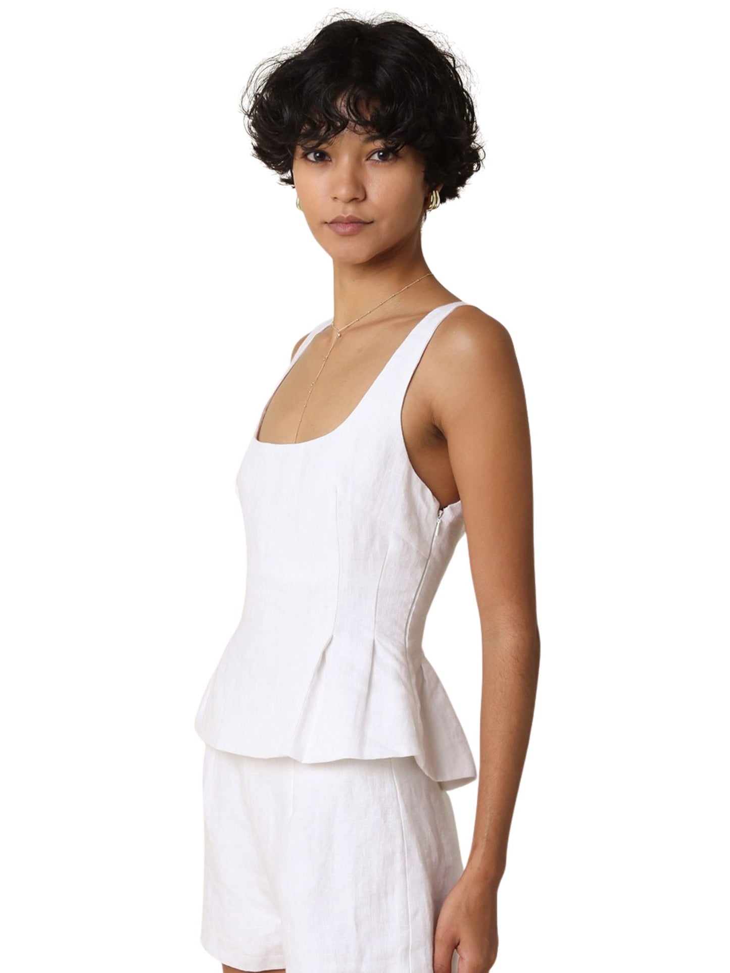 Alyay Linen Smocked Back Peplum Top
