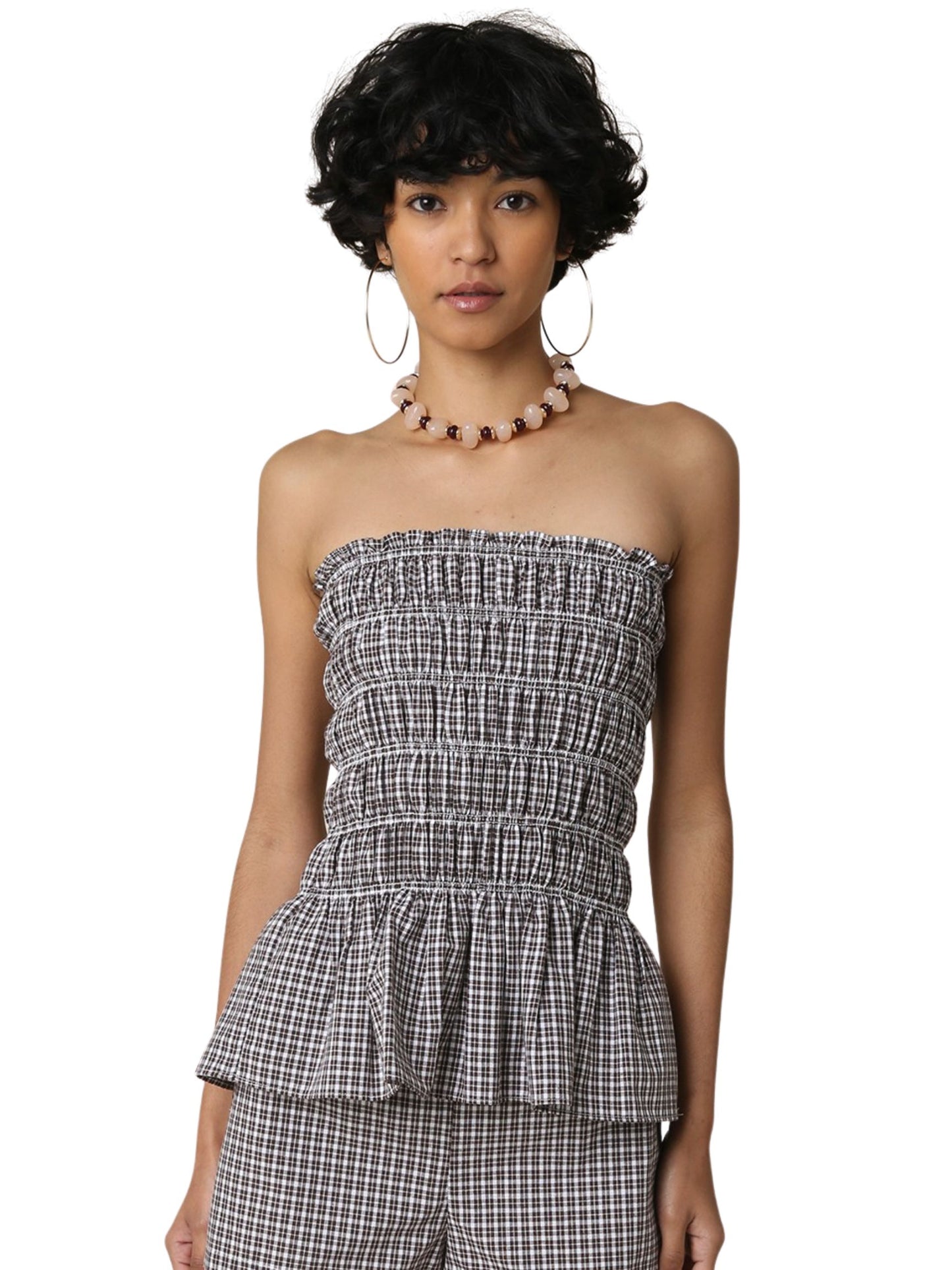 Brenda Gingham Smocked Strapless Top