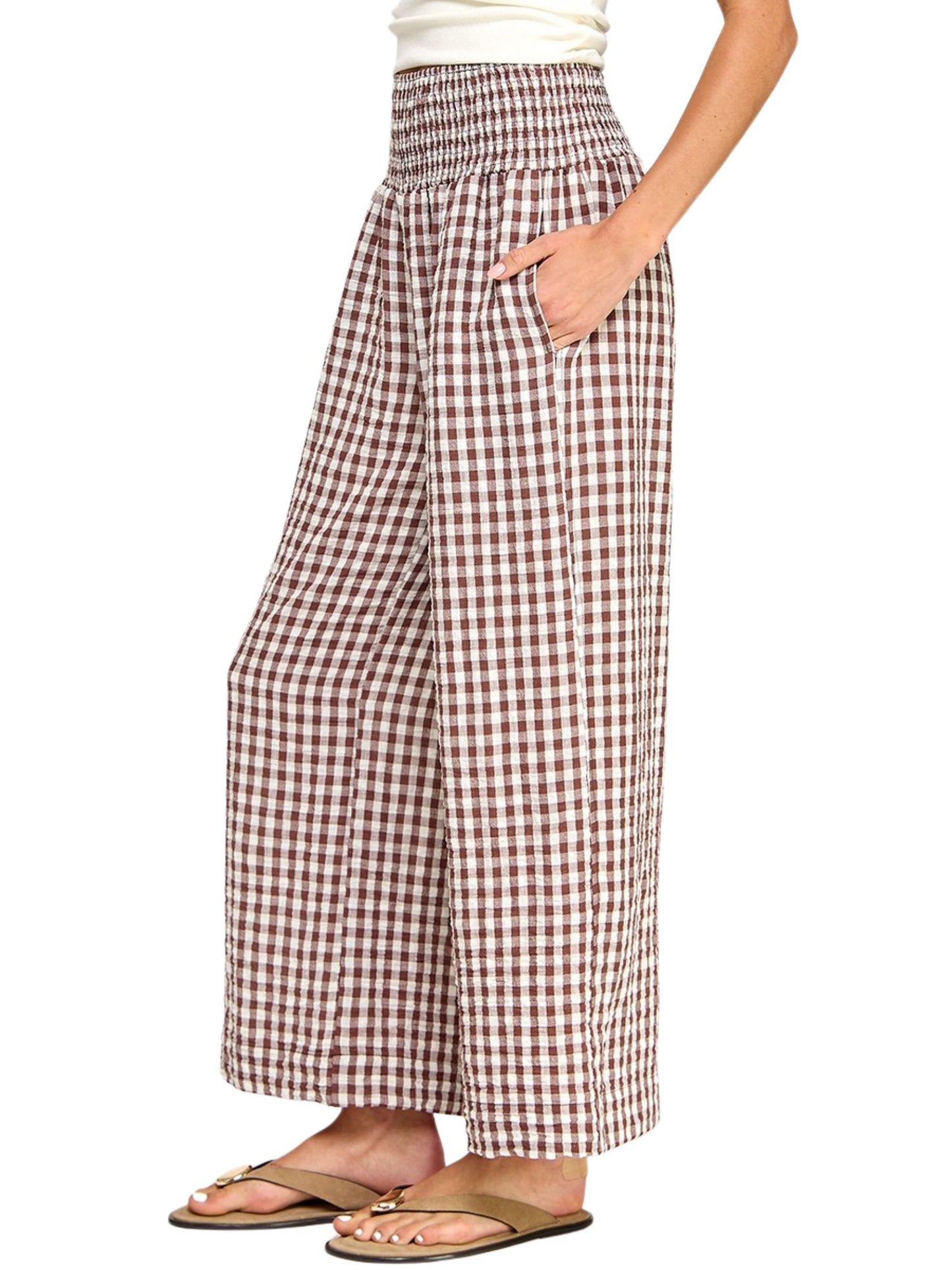 Gingham Linen Wide Leg Pants