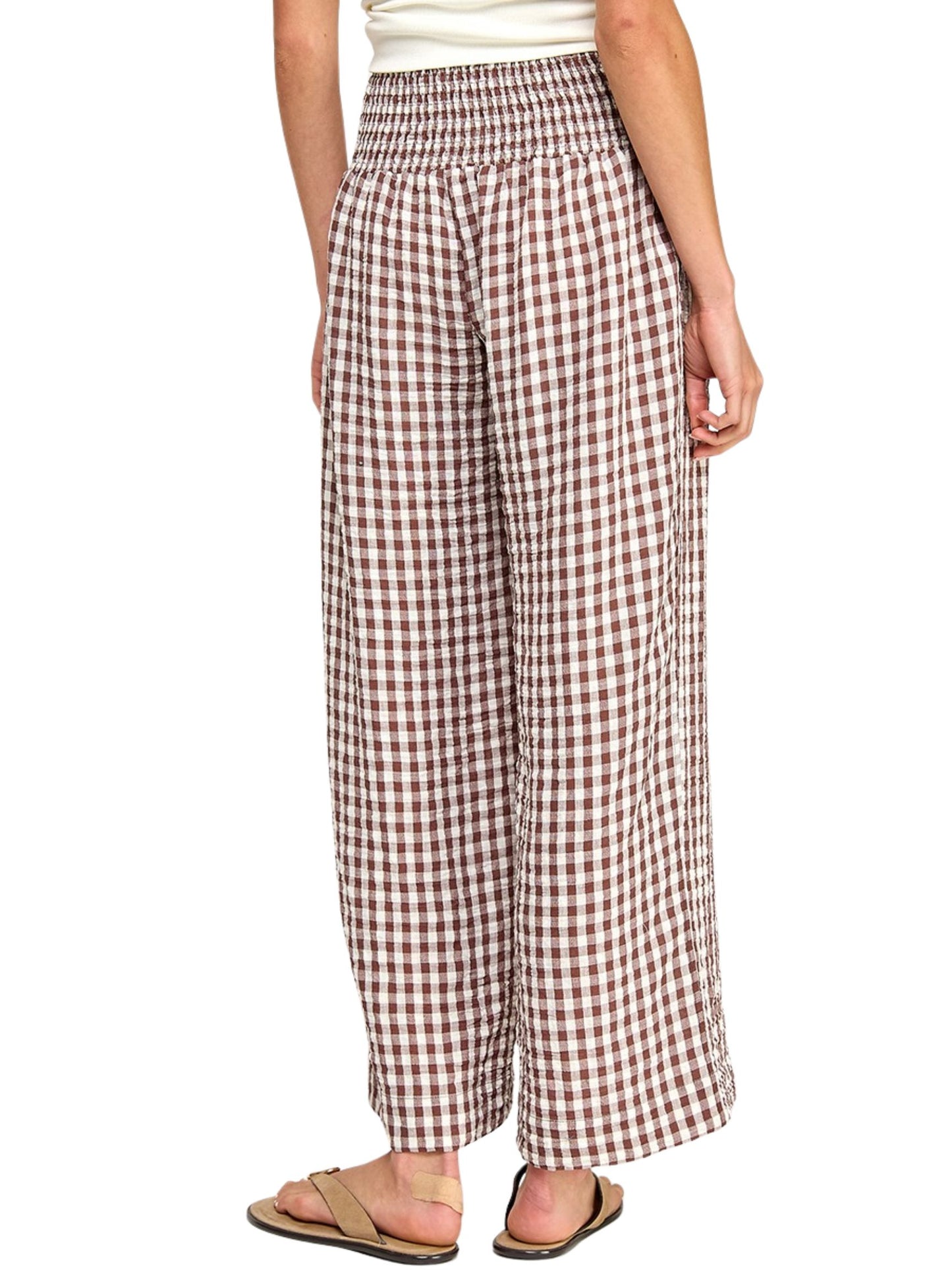 Gingham Linen Wide Leg Pants