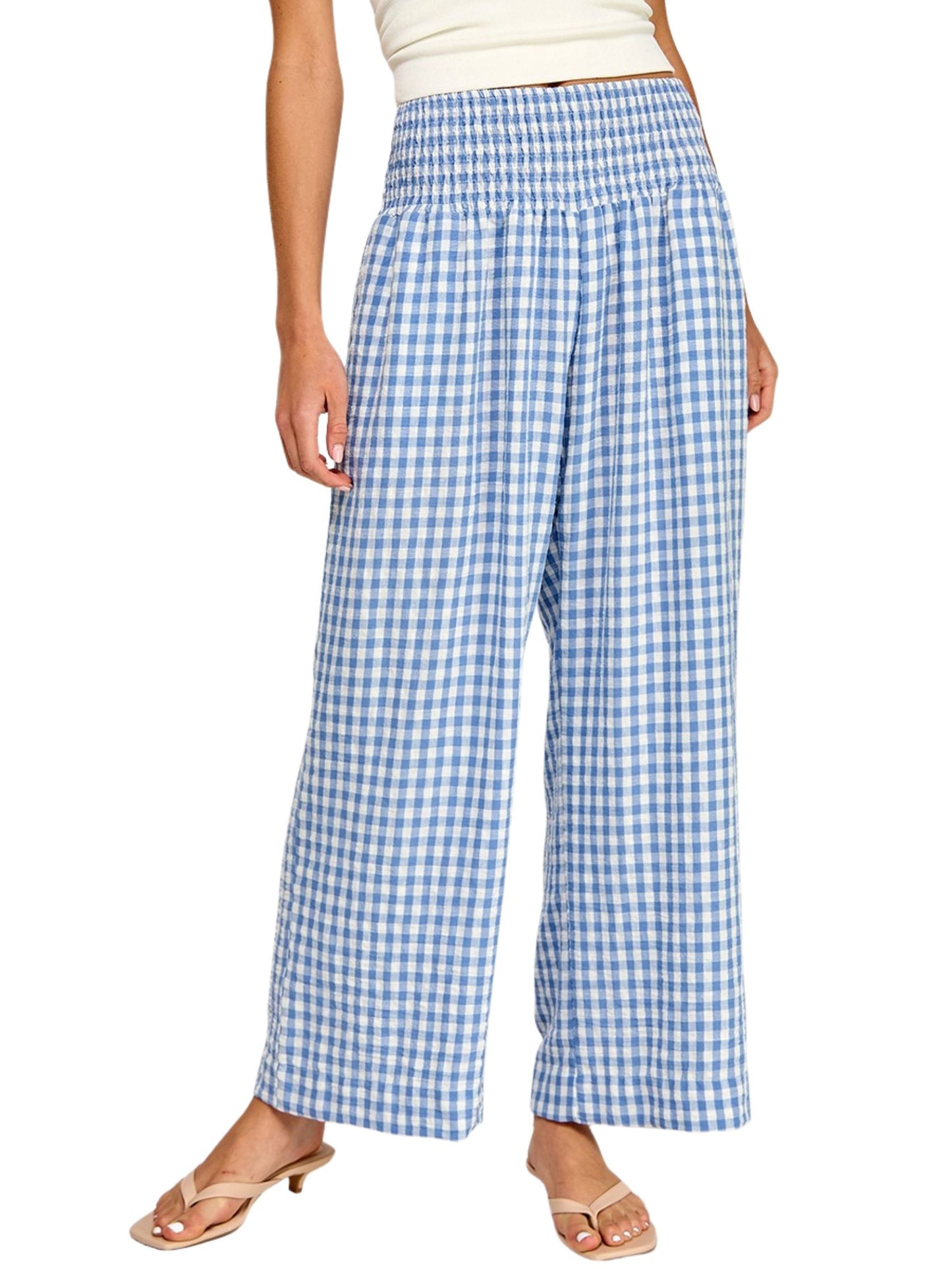 Gingham Linen Wide Leg Pants