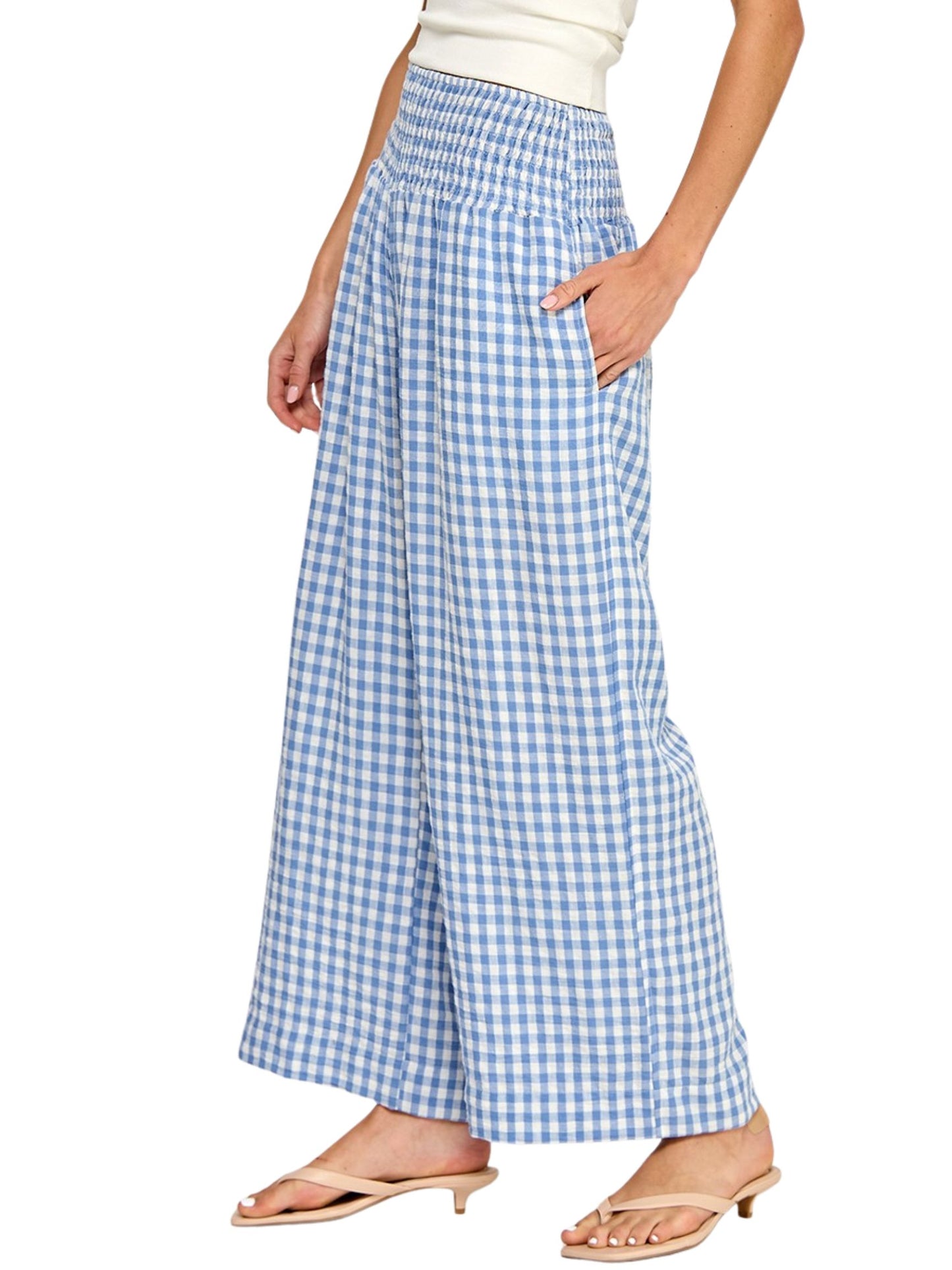 Gingham Linen Wide Leg Pants