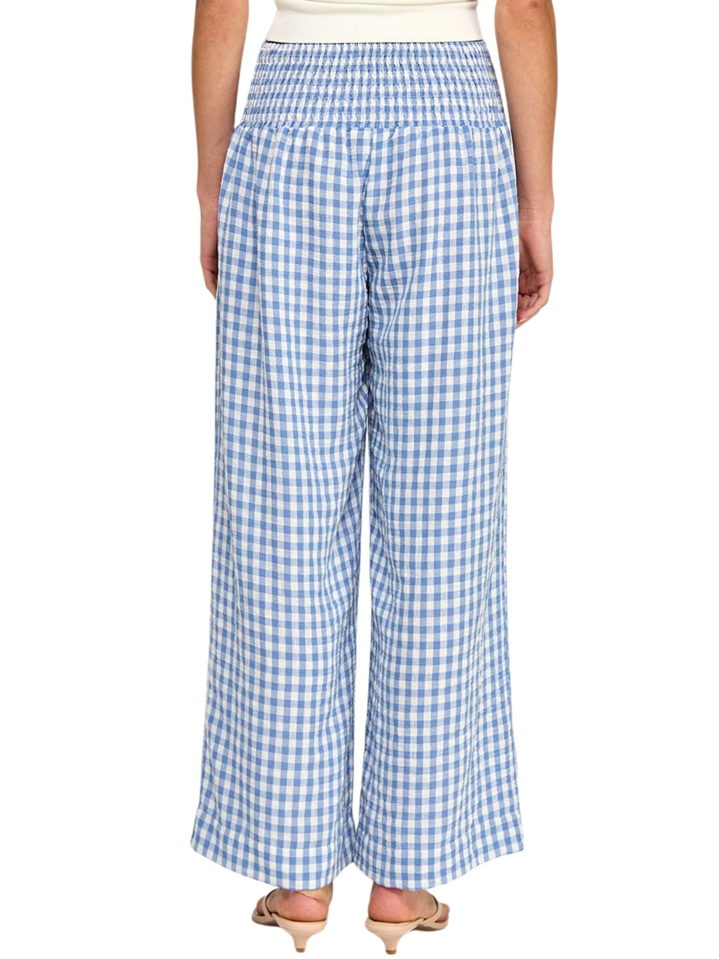 Gingham Linen Wide Leg Pants