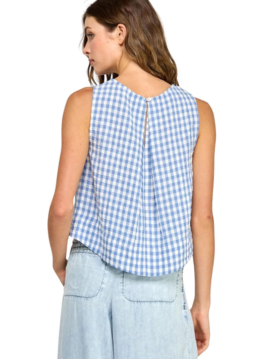 Gingham Linen Scoop Neck Tank