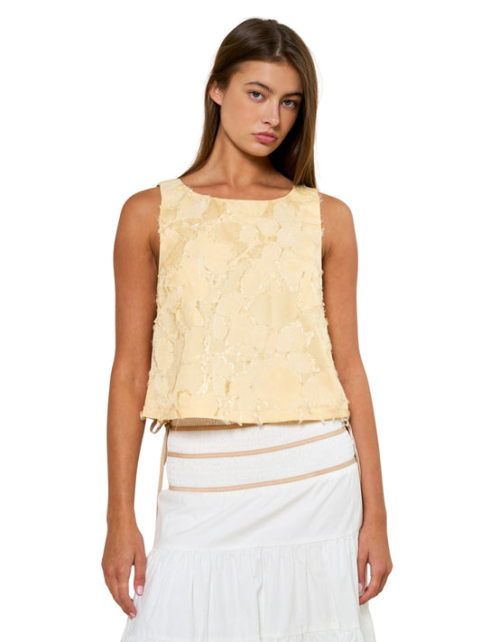 Floral Jacquard Sleeveless Top - Yellow