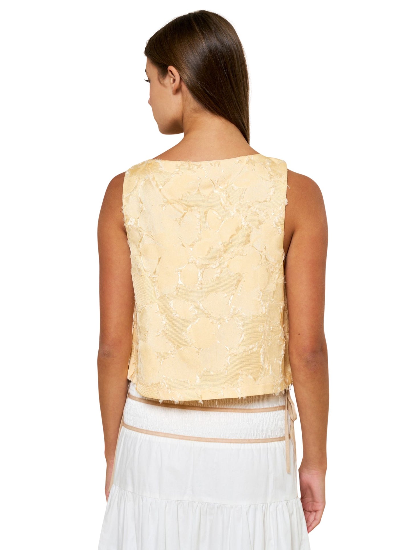 Floral Jacquard Sleeveless Top - Yellow