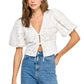 Embroidered Blouse w/ Tie Front