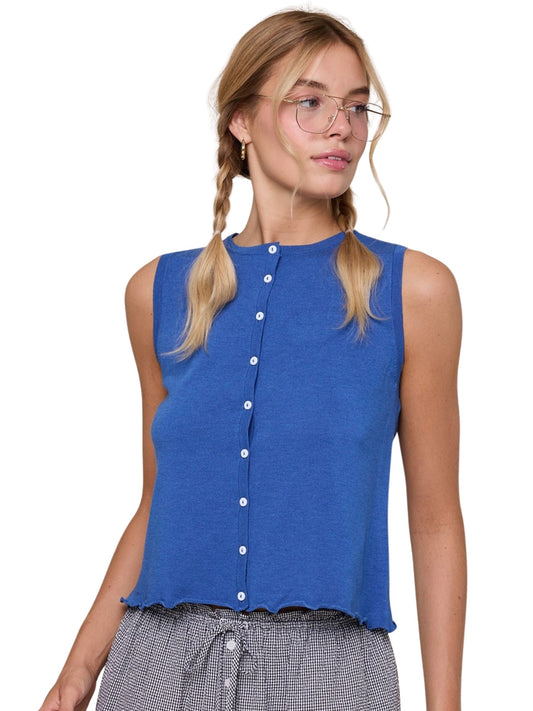Lettuce Hem Button-up Sweater Tank