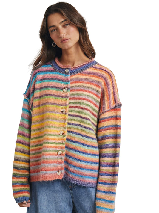 Rainbow Button-Up Knit Cardigan