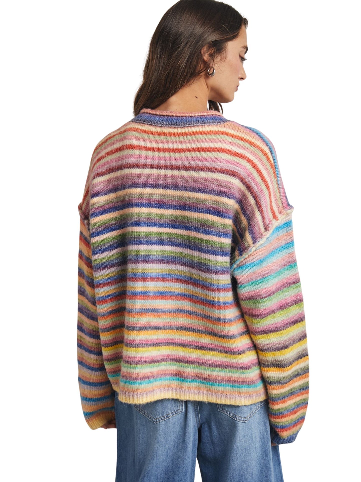 Rainbow Button-Up Knit Cardigan