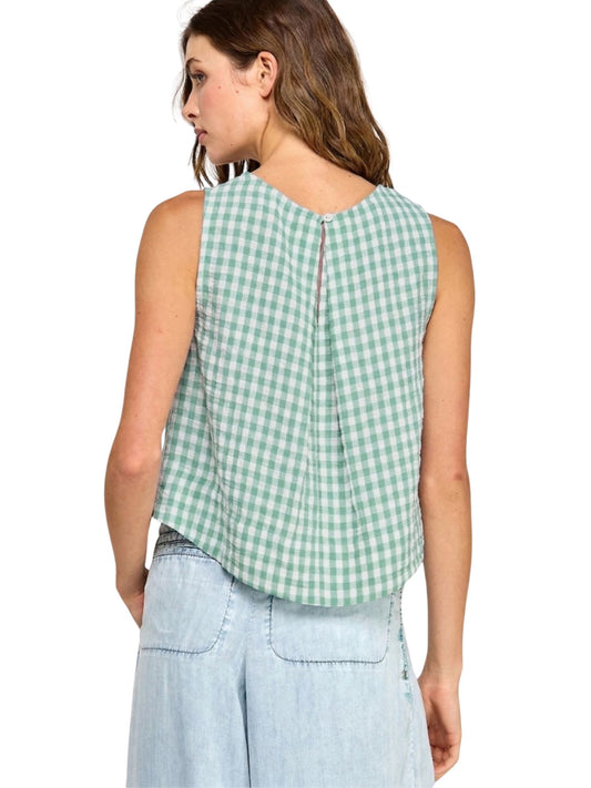 Gingham Linen Scoop Neck Tank