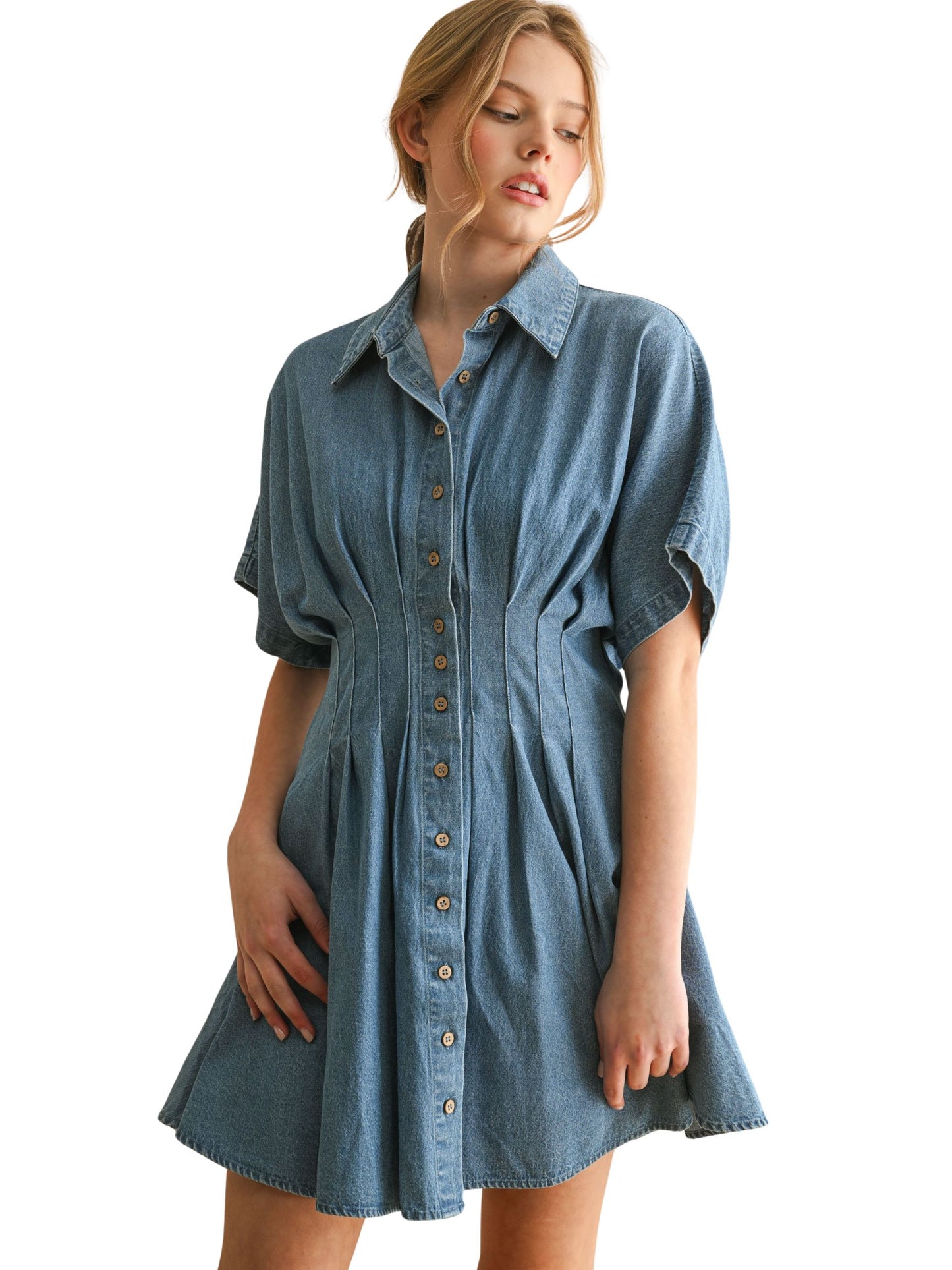 The Della Chambray Denim Button Up Dress