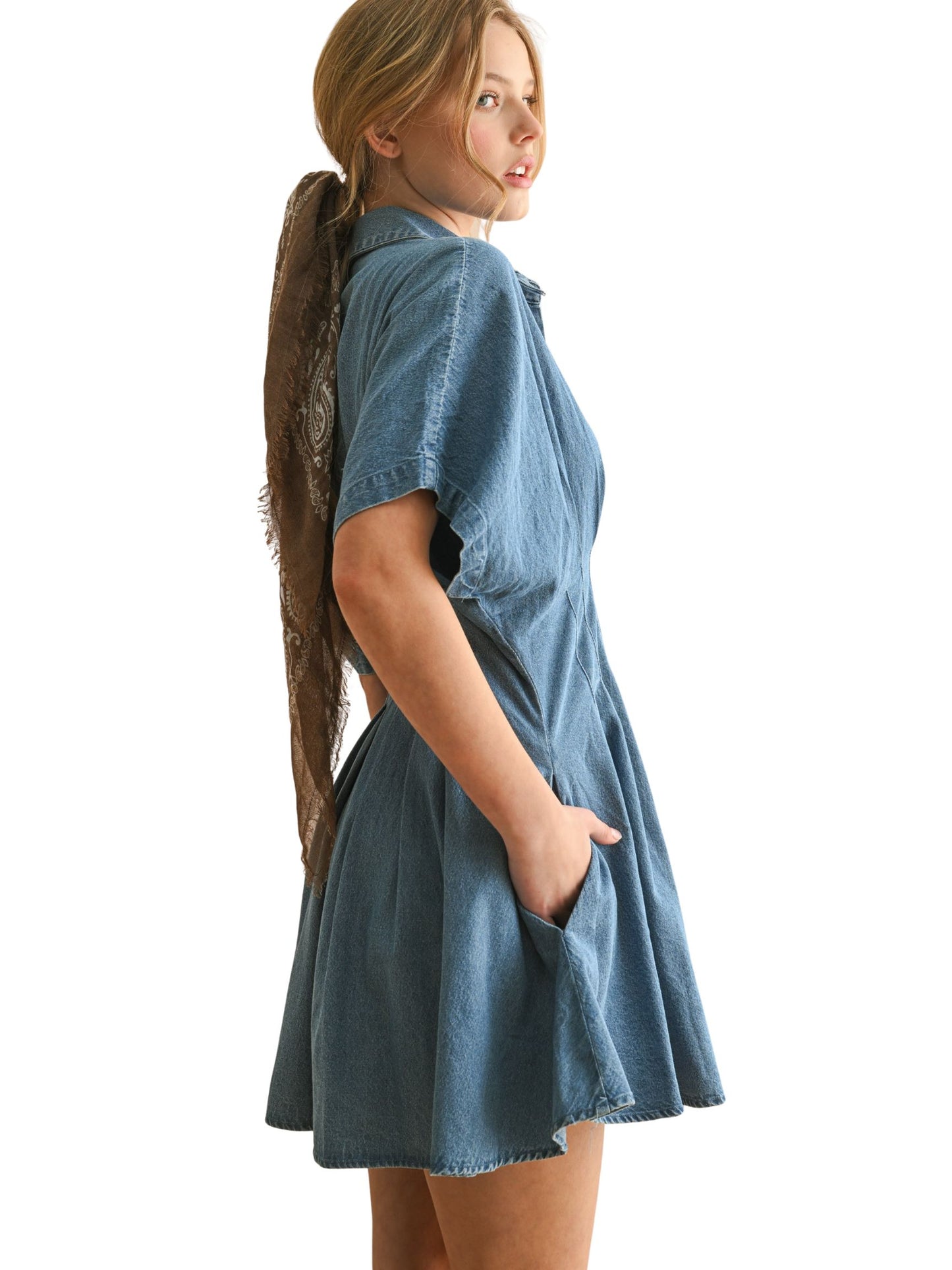 The Della Chambray Denim Button Up Dress