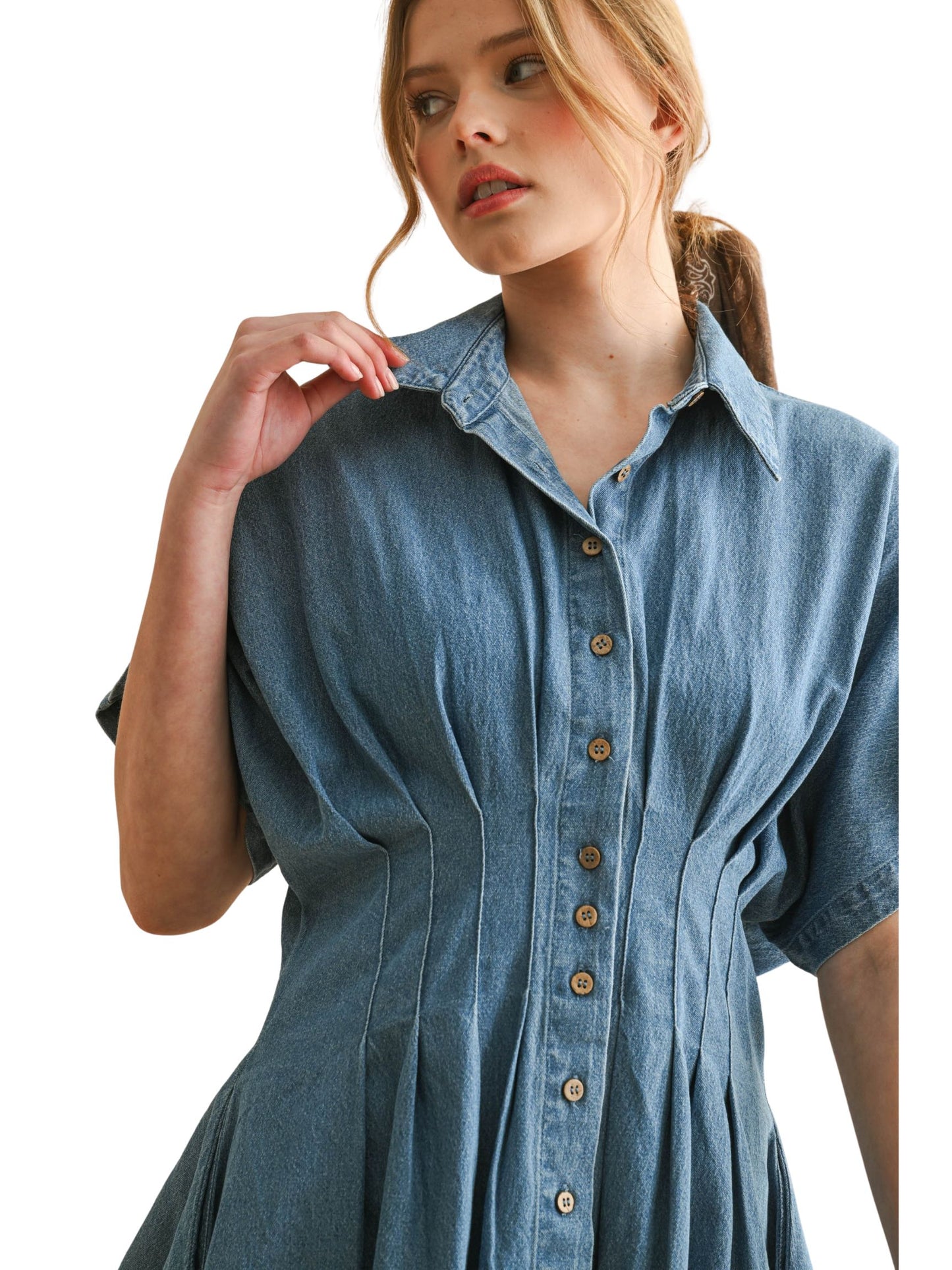 The Della Chambray Denim Button Up Dress