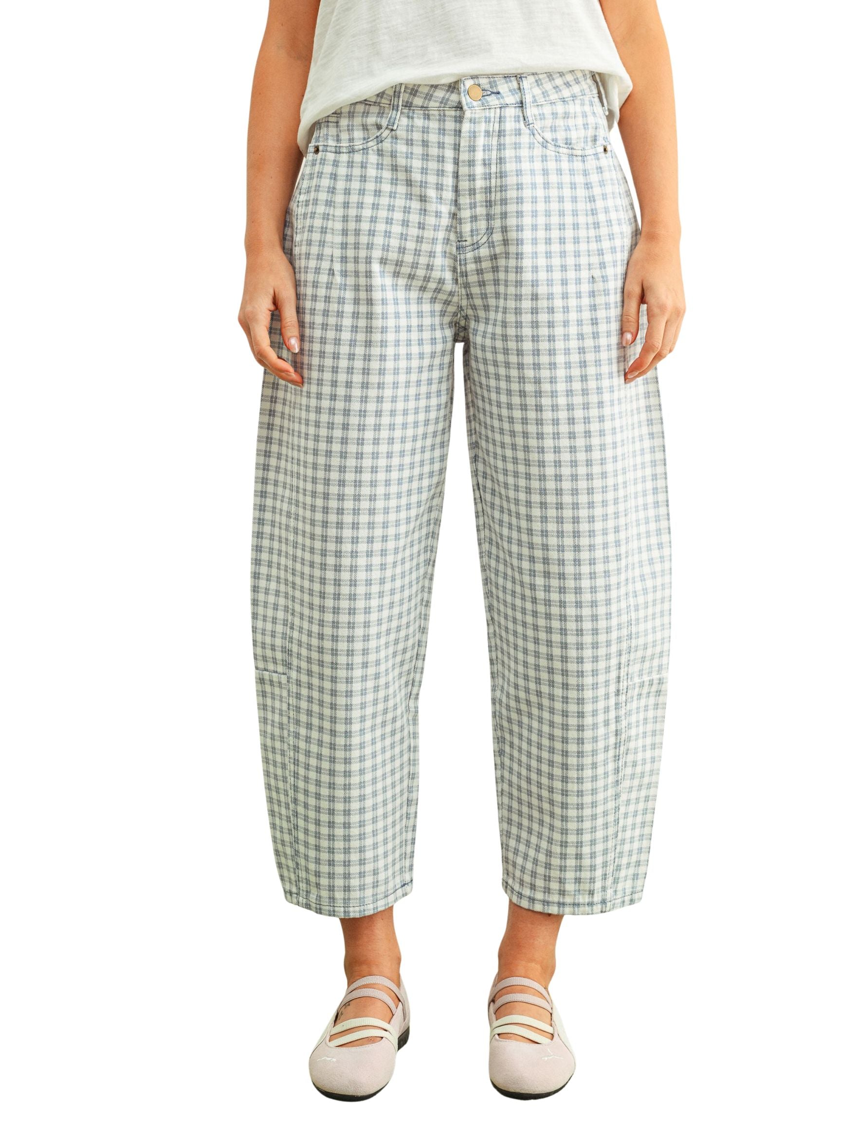 Mini Checker Pattern Barrel Pants – The Native One