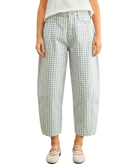 Mini Checker Pattern Barrel Pants