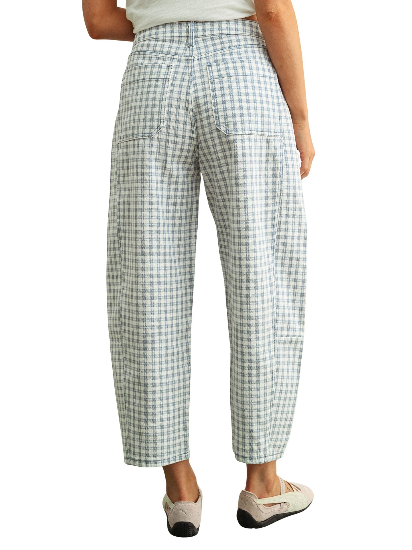 Mini Checker Pattern Barrel Pants