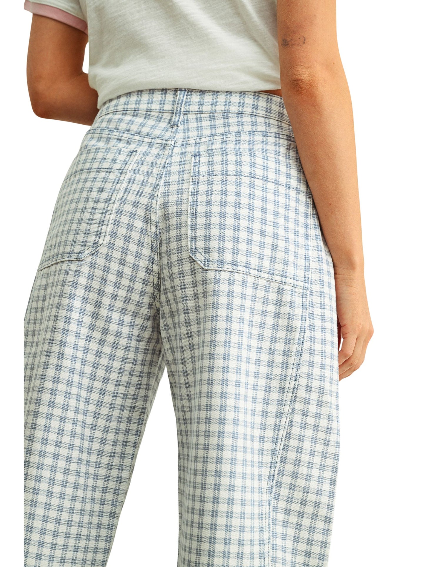 Mini Checker Pattern Barrel Pants