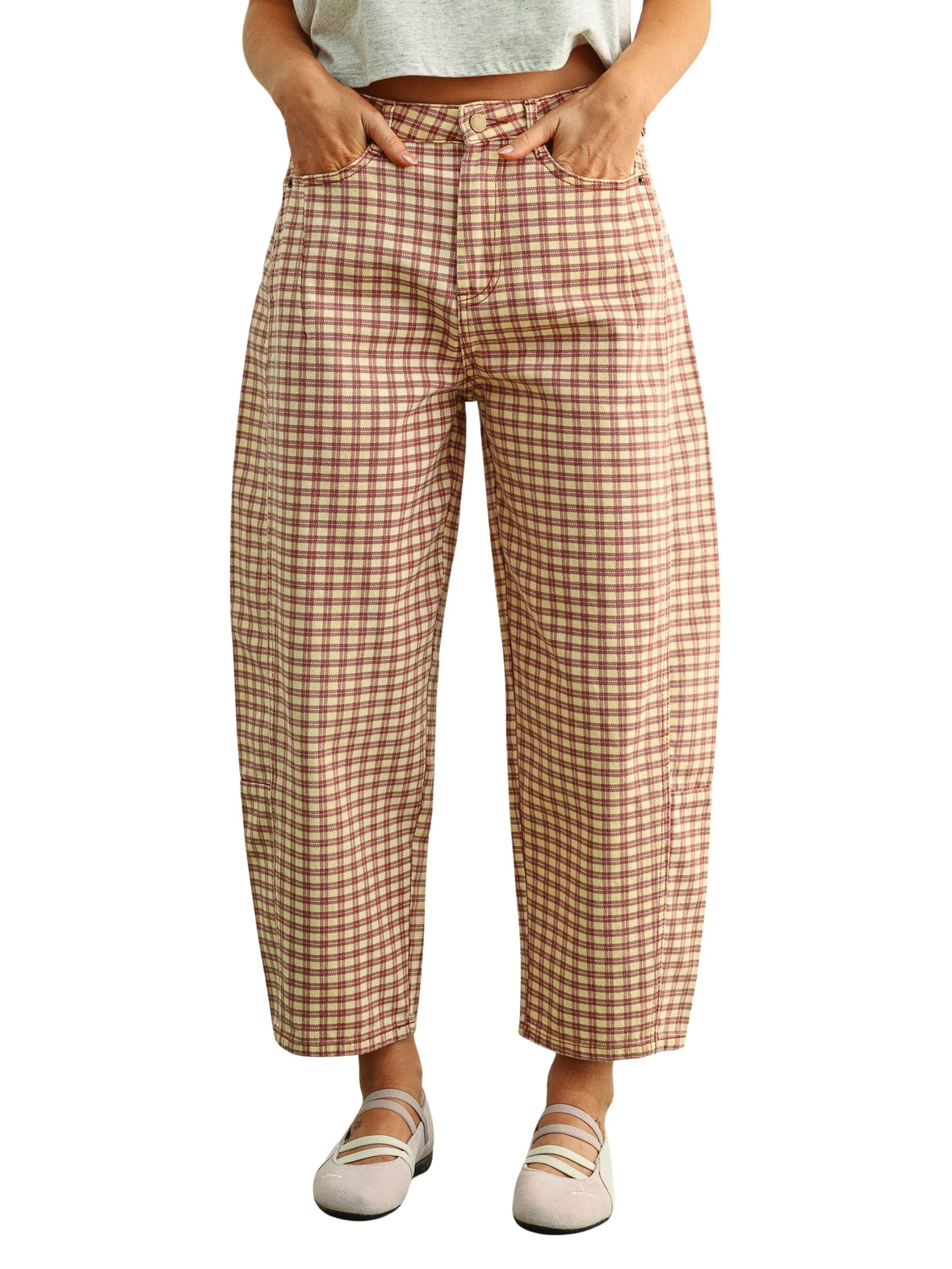 Mini Checker Pattern Barrel Pants – The Native One