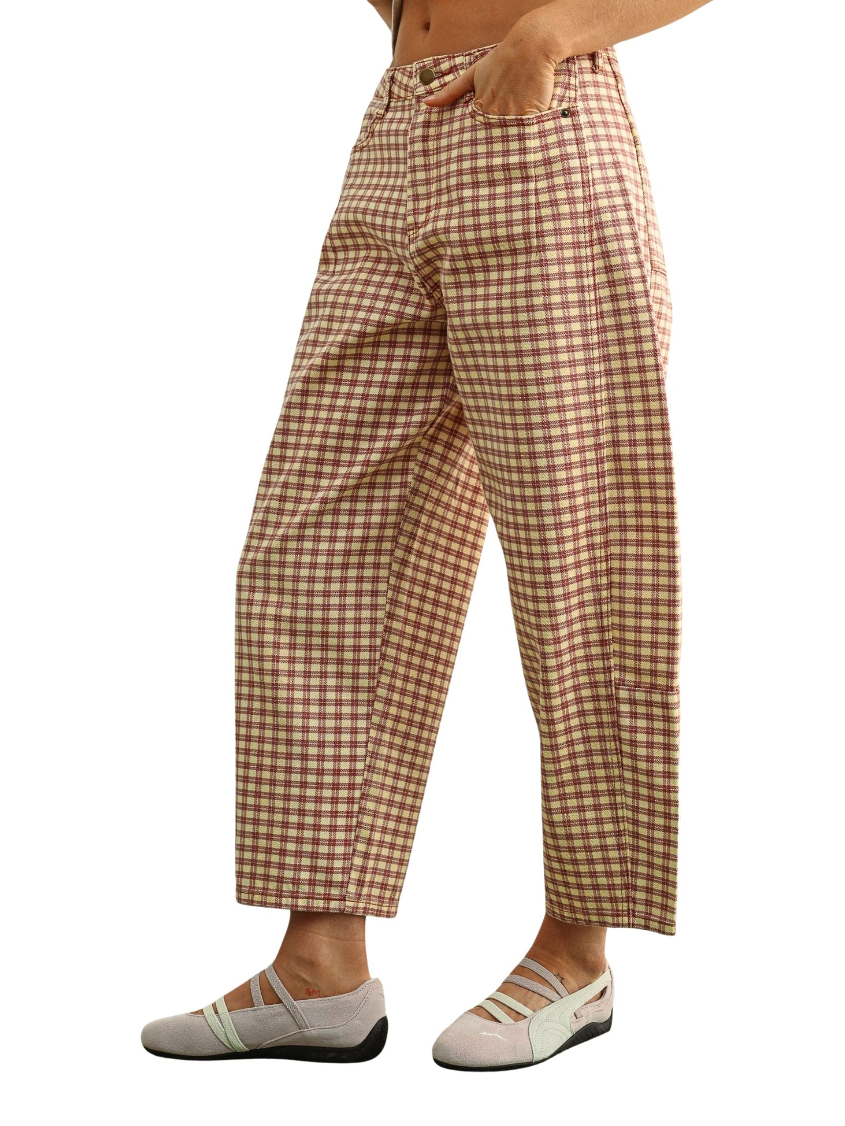 Mini Checker Pattern Barrel Pants – The Native One Mini Checker Pattern Barrel Pants – The Native One