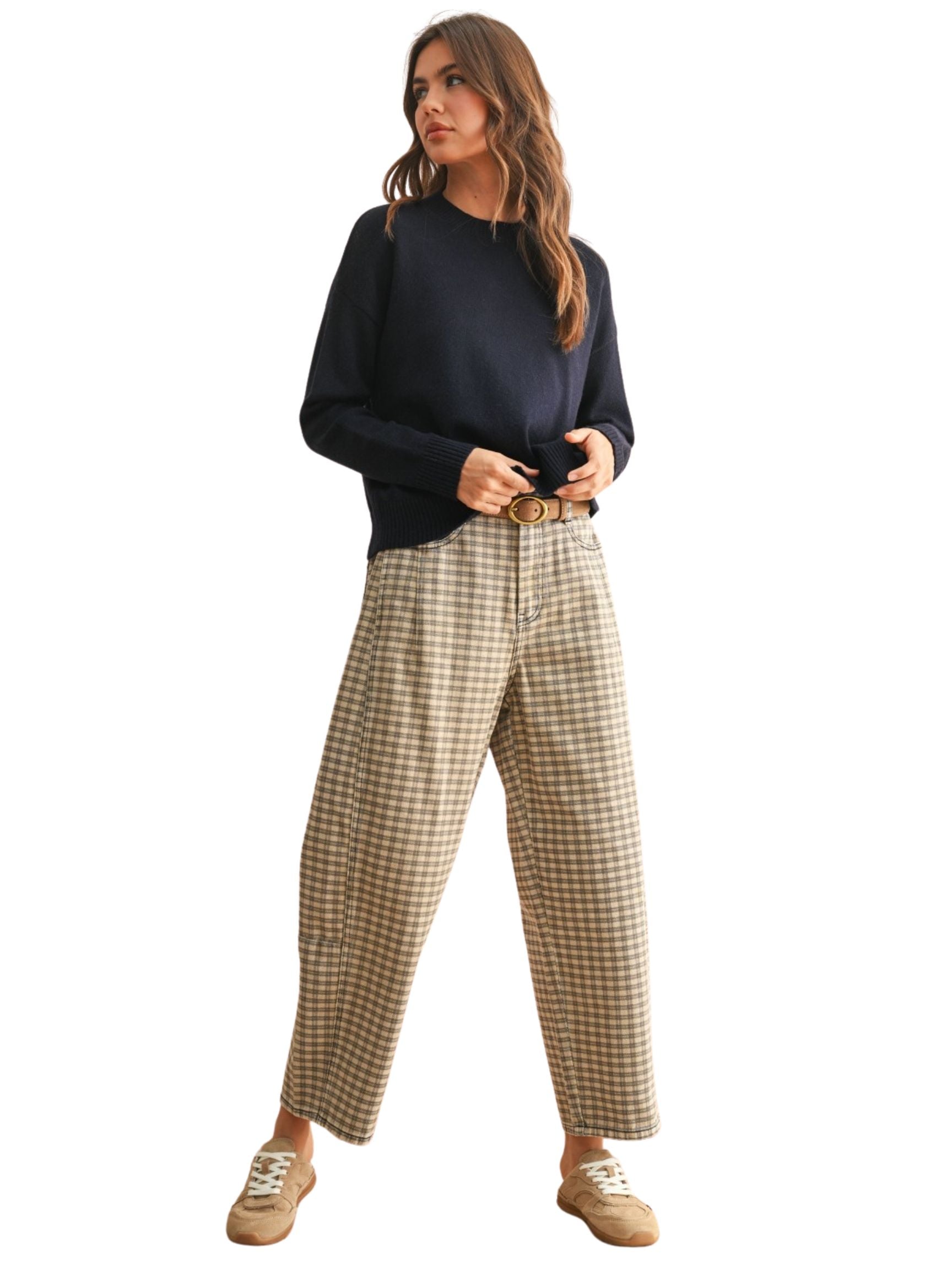 Mini Checker Pattern Barrel Pants – The Native One