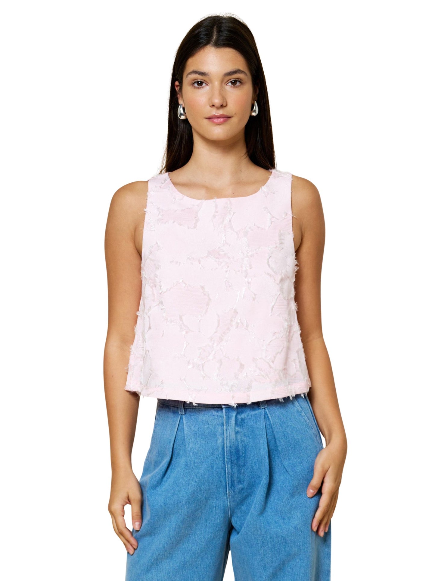 Floral Jacquard Sleeveless Top - Pink